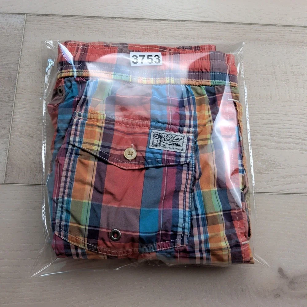 Polo Ralph Lauren Swim Trunks Mens M Multicolor‎ Plaid Mesh Lined Cotton Nylon